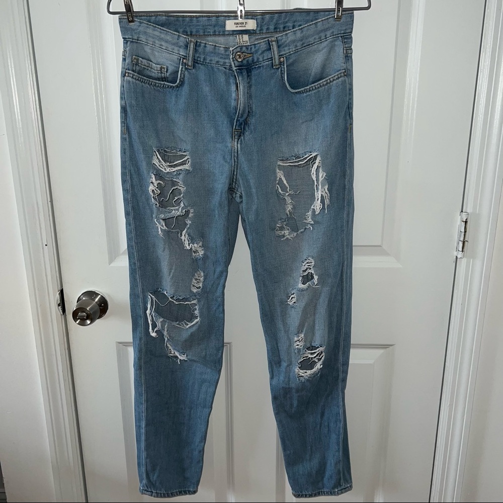 Forever 21 Blue Distressed Mom Jeans Size 28